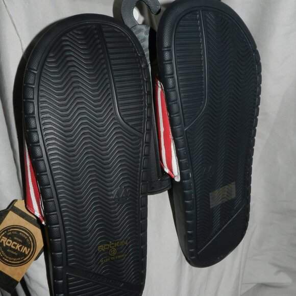 ROCKIN FOOTWEAR SANDALS PATRIOTIC FLAG USA MENS POCKET SLIDES 💥🆕NWT! - Picture 9 of 16